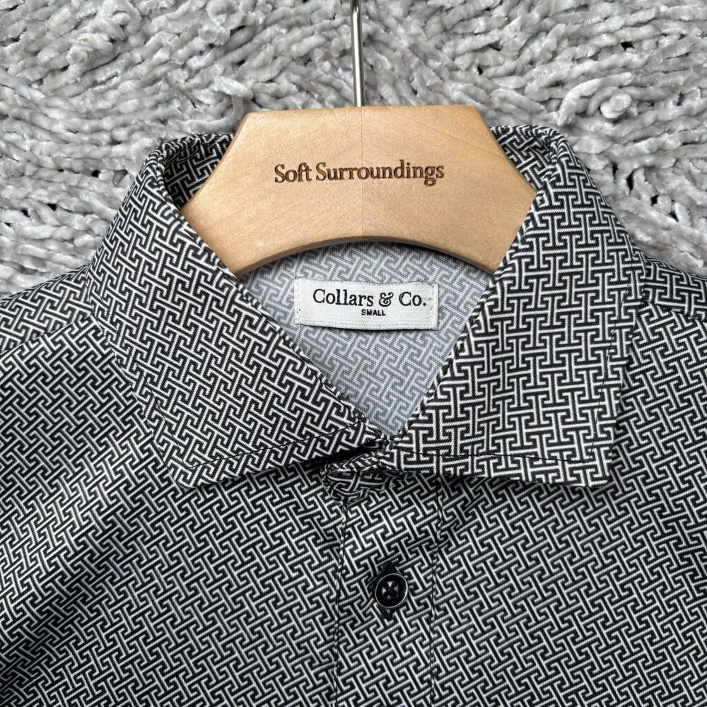 Collars & Co Dress Polo Shirt Men’s Small Geometric Preppy Designer Golf Work